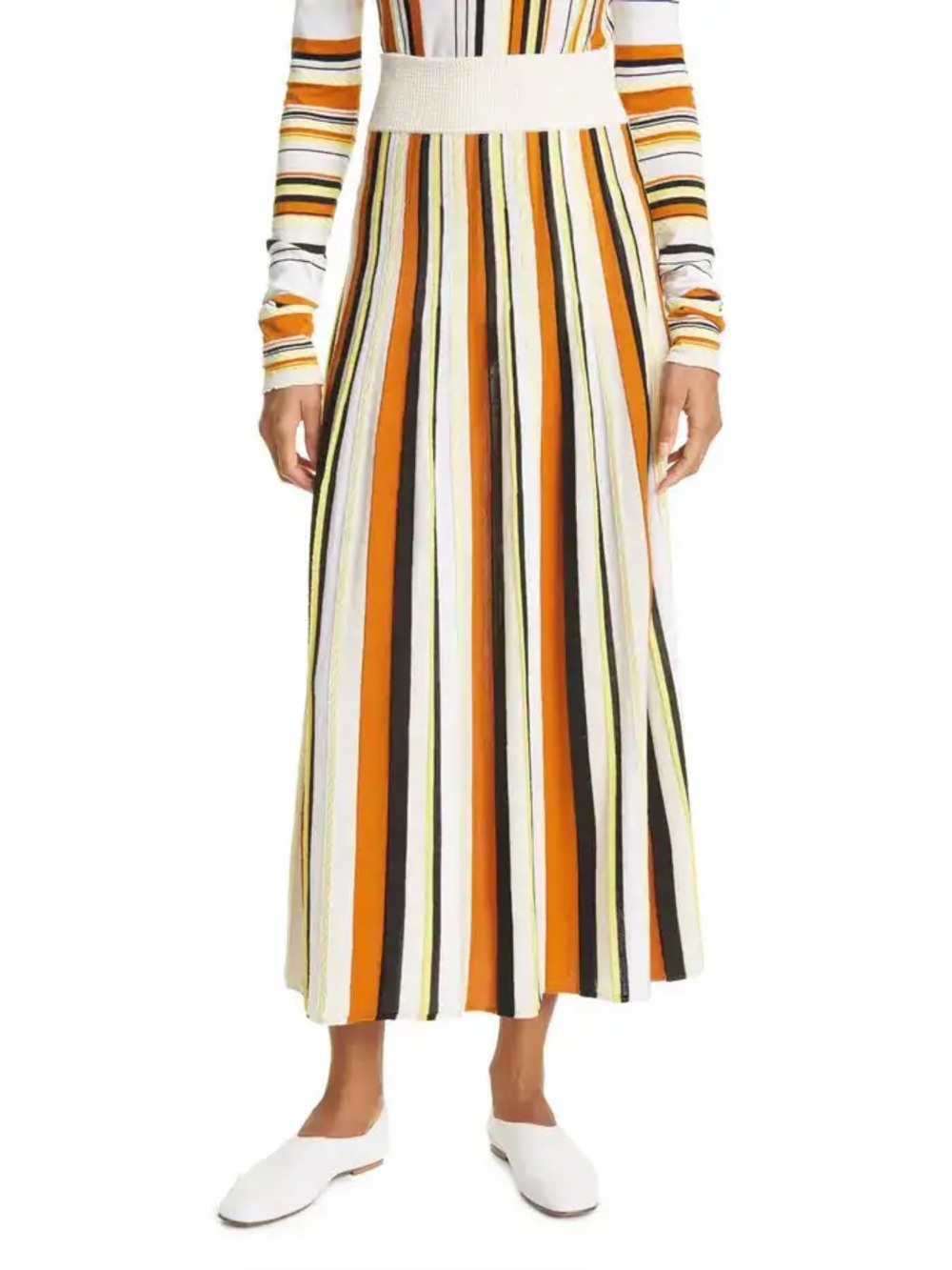 Rodebjer Marika Striped Midi Skirt Size M Brown Orange Cream High Waist Designer - Picture 2 of 12